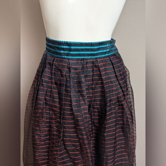 Vintage 1960s Ruth Statner Sheer Stripe Maxi Skirt Blue Red Black Lined High Wai - Picture 5 of 11